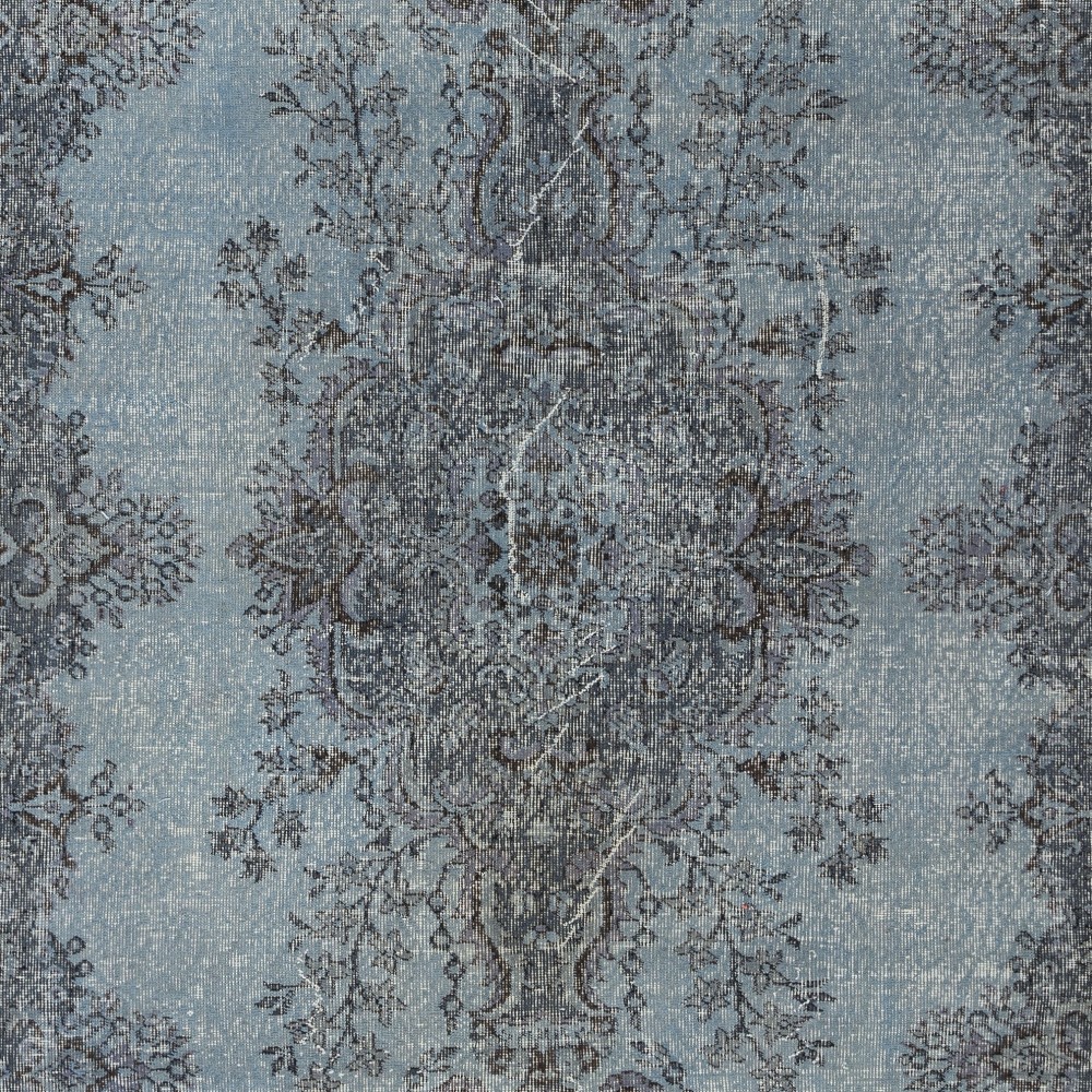 Decorative Vintage Turkish Wool Area Rug Overdyed in Blue. Handmade Contemporary Living Room Rug
