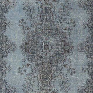 Decorative Vintage Turkish Wool Area Rug Overdyed in Blue. Handmade Contemporary Living Room Rug