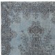 Decorative Vintage Turkish Wool Area Rug Overdyed in Blue. Handmade Contemporary Living Room Rug
