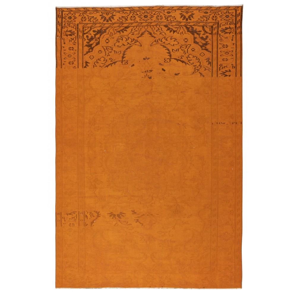 Contemporary Handmade Turkish Wool Area Rug. Vintage Orange Redyed Carpet for Living Room Contemporary Handmade Turkish Wool Area Rug. Vintage Orange Redyed Carpet for Living Room