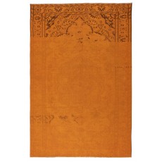 Contemporary Handmade Turkish Wool Area Rug. Vintage Orange Redyed Carpet for Living Room