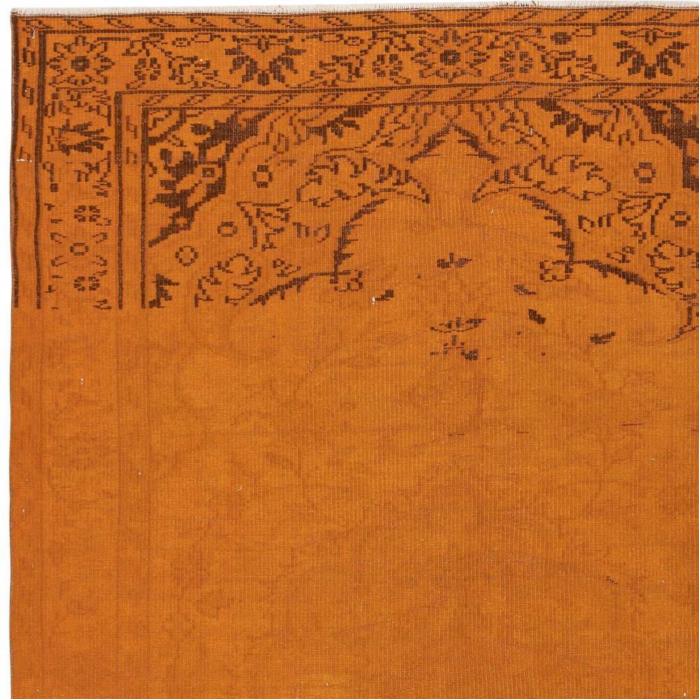 Contemporary Handmade Turkish Wool Area Rug. Vintage Orange Redyed Carpet for Living Room Contemporary Handmade Turkish Wool Area Rug. Vintage Orange Redyed Carpet for Living Room