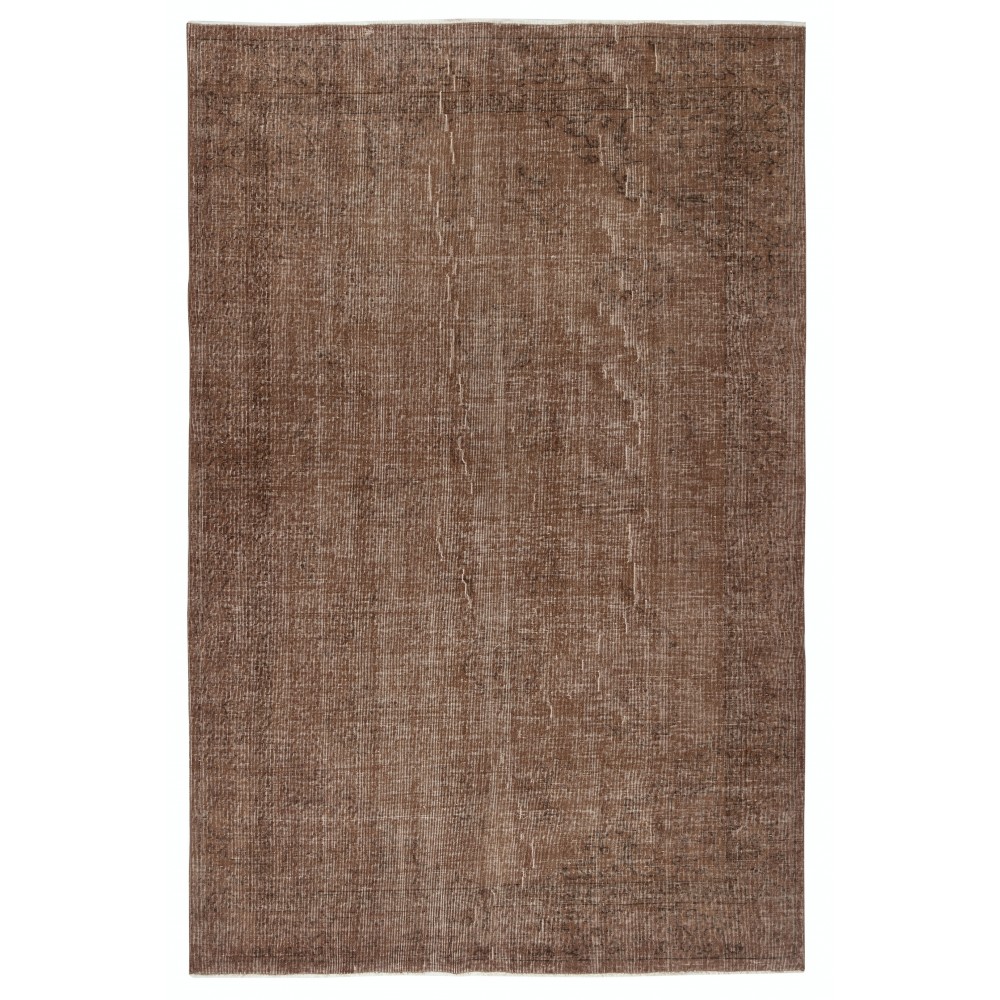 Vintage Wool Area Rug Overdyed in Brown for Contemporary Interiors. Hand-knotted in Turkey