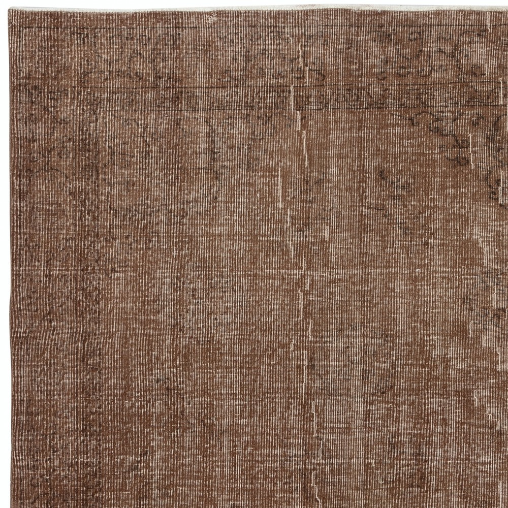 Vintage Wool Area Rug Overdyed in Brown for Contemporary Interiors. Hand-knotted in Turkey