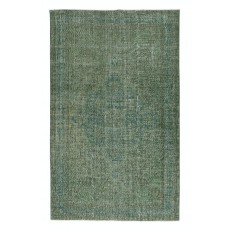 Vintage Handmade Turkish Wool Area Rug Redyed in Green for Modern Interiors