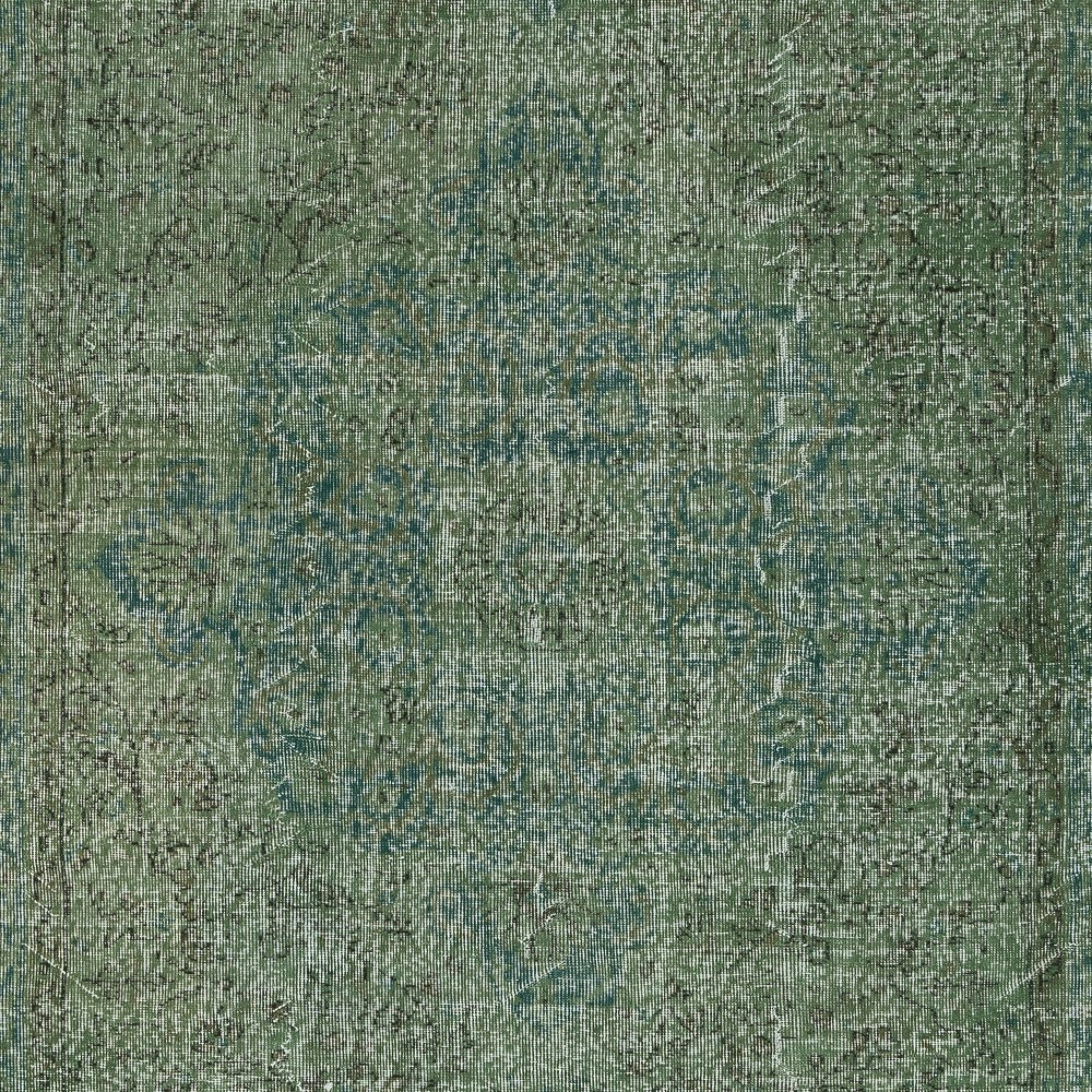 Vintage Handmade Turkish Wool Area Rug Redyed in Green for Modern Interiors Vintage Handmade Turkish Wool Area Rug Redyed in Green for Modern Interiors