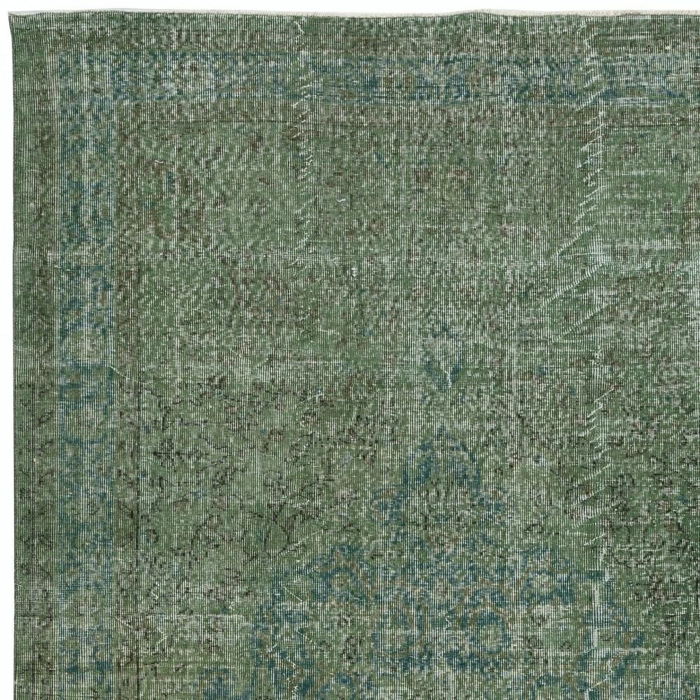 Vintage Handmade Turkish Wool Area Rug Redyed in Green for Modern Interiors Vintage Handmade Turkish Wool Area Rug Redyed in Green for Modern Interiors