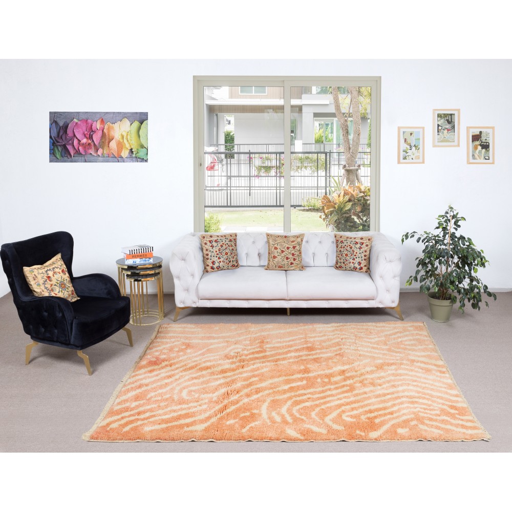 Moroccan Design Tulu Rug in Shades of Pink. All Organic Wool. Handknotted Carpet for Modern Home Decor. Custom Options Available