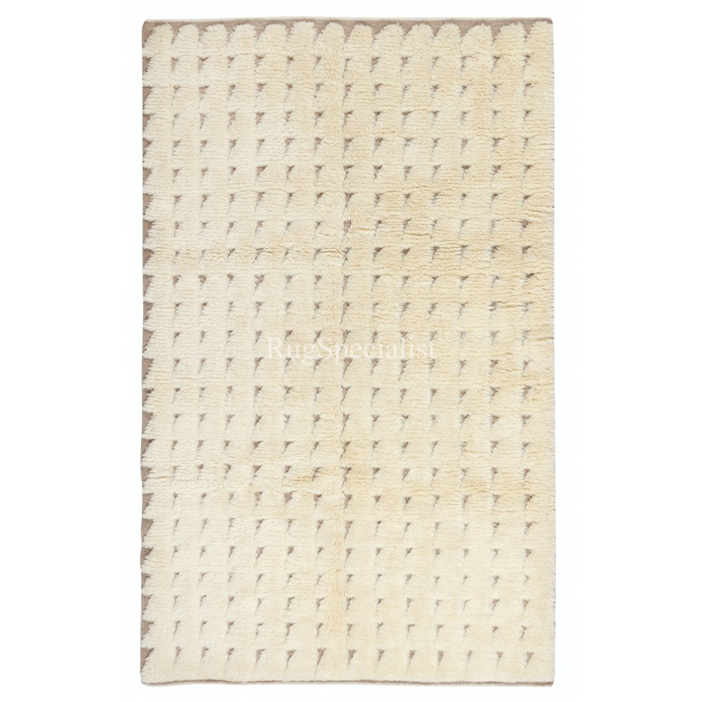 Handmade Tulu Rug Made of Natural Un-Dyed Beige Wool. Modern Hand Knotted Carpet