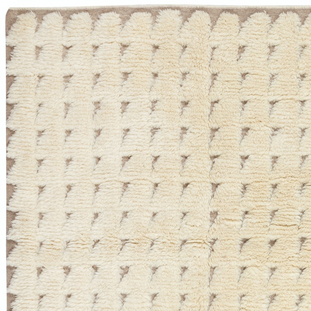 Handmade Tulu Rug Made of Natural Un-Dyed Beige Wool. Modern Hand Knotted Carpet
