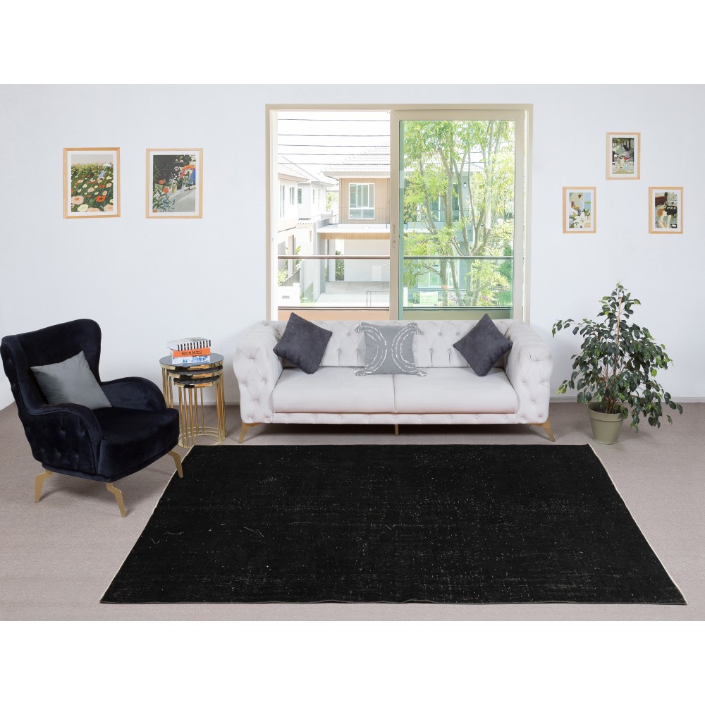 Plain Black Overdyed Area Rug, Handknotted and Handwoven in Turkey Plain Black Overdyed Area Rug, Handknotted and Handwoven in Turkey