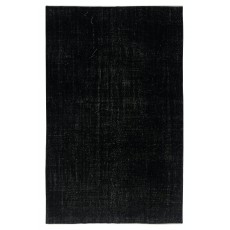 Plain Black Overdyed Area Rug, Handknotted and Handwoven in Turkey