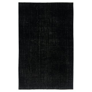 Plain Black Overdyed Area Rug, Handknotted and Handwoven in Turkey