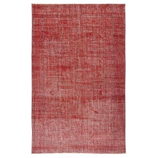 Handmade Turkish Wool Area Rug. Vintage Overdyed Red Rug for Modern Home