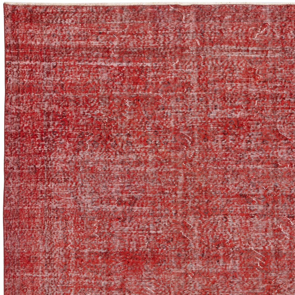 Handmade Turkish Wool Area Rug. Vintage Overdyed Red Rug for Modern Home Handmade Turkish Wool Area Rug. Vintage Overdyed Red Rug for Modern Home