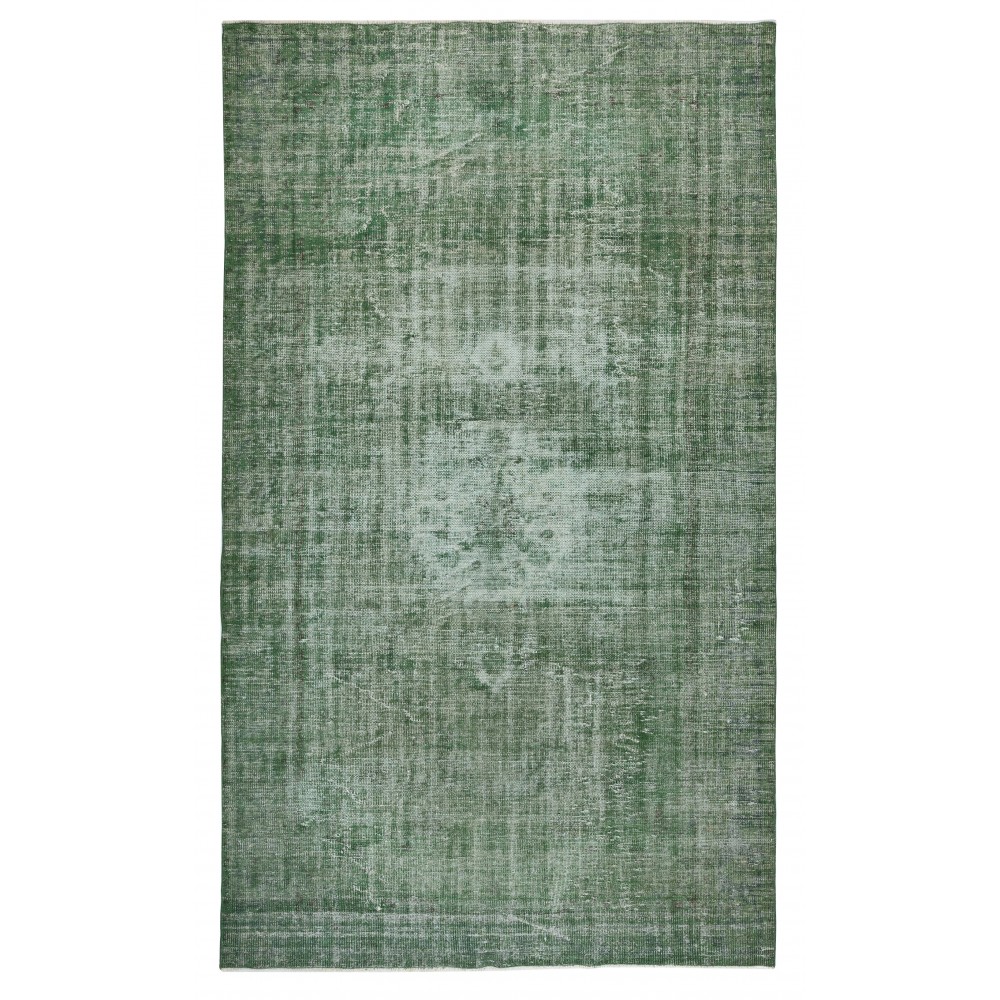 Green Overdyed Vintage Turkish Area Rug. Hand-Woven and Hand-Knotted Wool Carpet for Modern Interiors Green Overdyed Vintage Turkish Area Rug. Hand-Woven and Hand-Knotted Wool Carpet for Modern Interiors