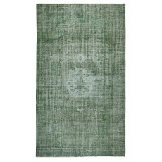 Green Overdyed Vintage Turkish Area Rug. Hand-Woven and Hand-Knotted Wool Carpet for Modern Interiors