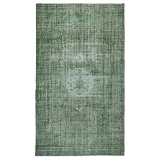 Green Overdyed Vintage Turkish Area Rug. Hand-Woven and Hand-Knotted Wool Carpet for Modern Interiors