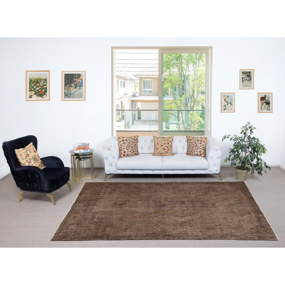 Modern Handmade Turkish Wool Area Rug. Vintage Brown Redyed Carpet for Living Room Modern Handmade Turkish Wool Area Rug. Vintage Brown Redyed Carpet for Living Room