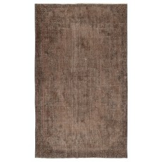 Modern Handmade Turkish Wool Area Rug. Vintage Brown Redyed Carpet for Living Room