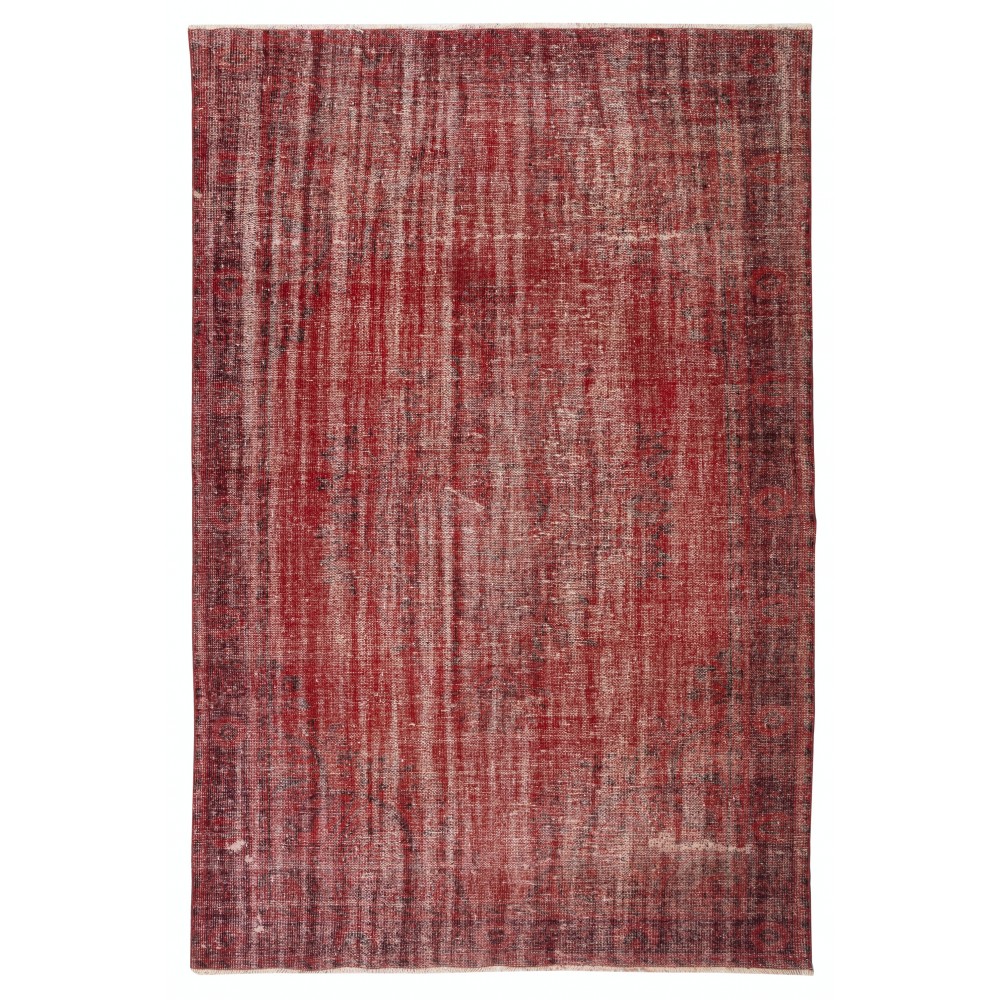 Hand-knotted Vintage Turkish Wool Area Rug Overdyed in Red for Modern Interiors Hand-knotted Vintage Turkish Wool Area Rug Overdyed in Red for Modern Interiors