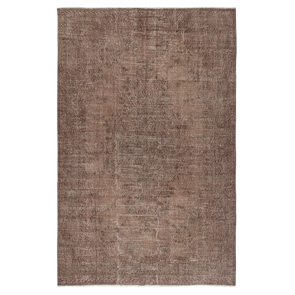 Vintage Wool Area Rug Overdyed in Brown for Modern Interiors. Hand-knotted in Turkey