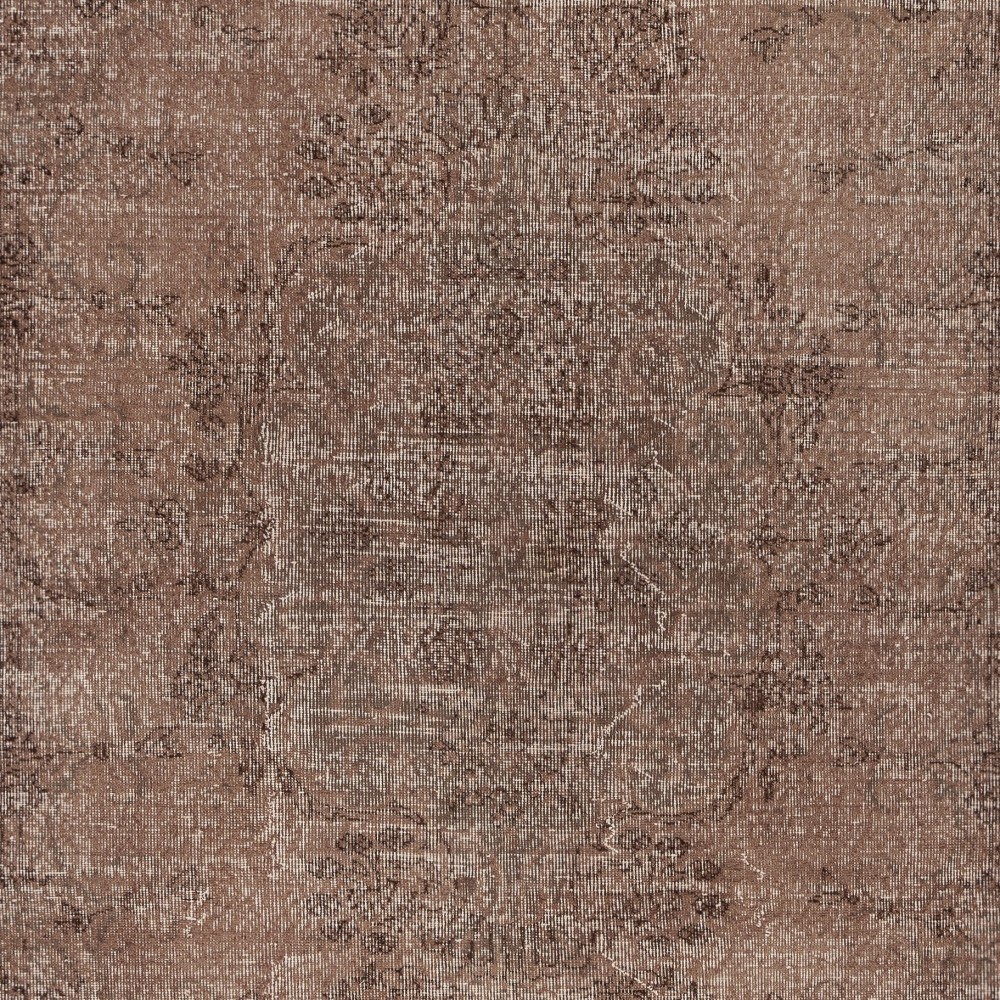 Vintage Wool Area Rug Overdyed in Brown for Modern Interiors. Hand-knotted in Turkey