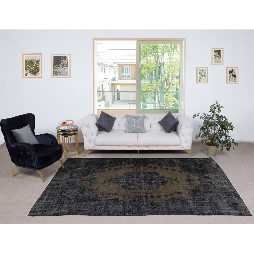 Black Vintage Wool Area Rug. Modern Hand-knotted Carpet Black Vintage Wool Area Rug. Modern Hand-knotted Carpet