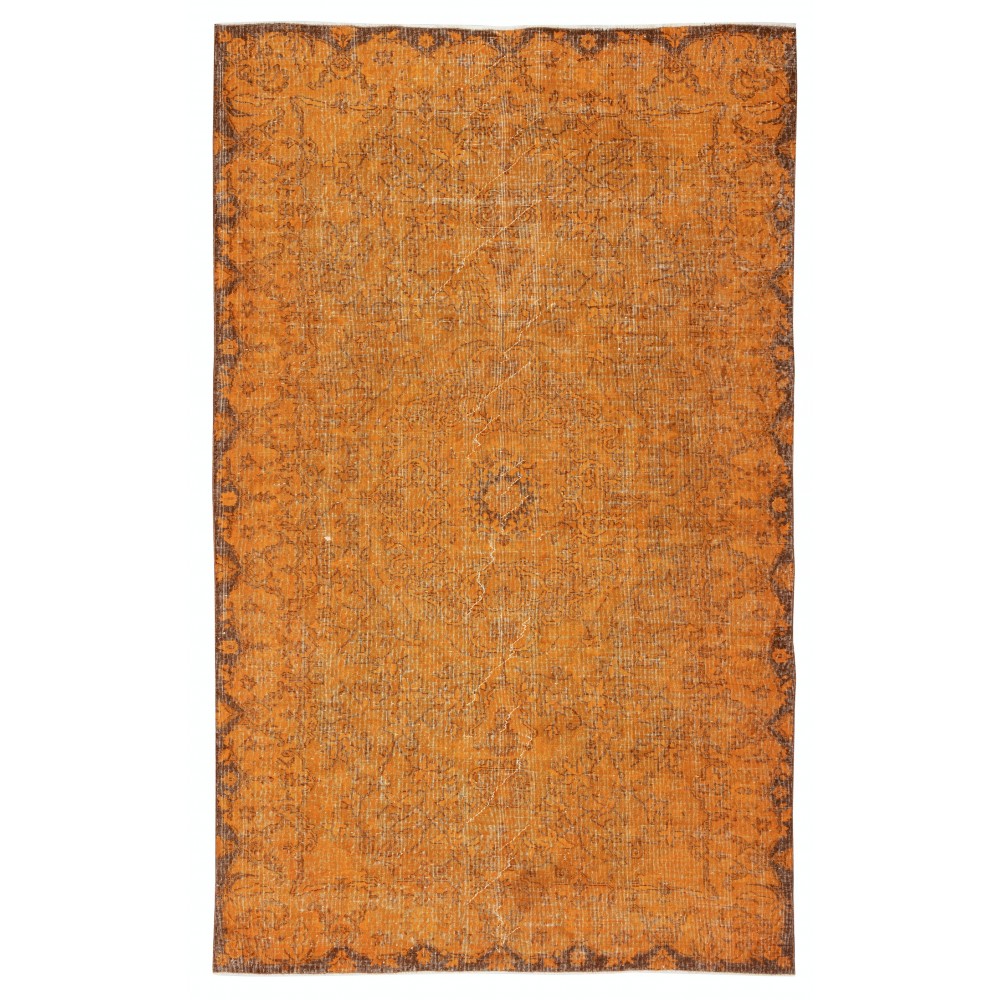 Contemporary Handmade Turkish Wool Area Rug. Vintage Orange Redyed Carpet for Living Room Contemporary Handmade Turkish Wool Area Rug. Vintage Orange Redyed Carpet for Living Room