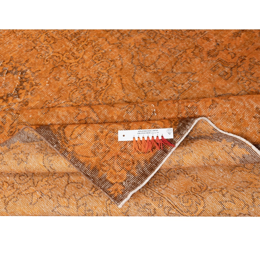 Contemporary Handmade Turkish Wool Area Rug. Vintage Orange Redyed Carpet for Living Room Contemporary Handmade Turkish Wool Area Rug. Vintage Orange Redyed Carpet for Living Room