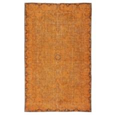 Contemporary Handmade Turkish Wool Area Rug. Vintage Orange Redyed Carpet for Living Room