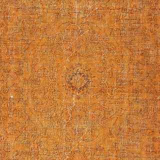 Contemporary Handmade Turkish Wool Area Rug. Vintage Orange Redyed Carpet for Living Room