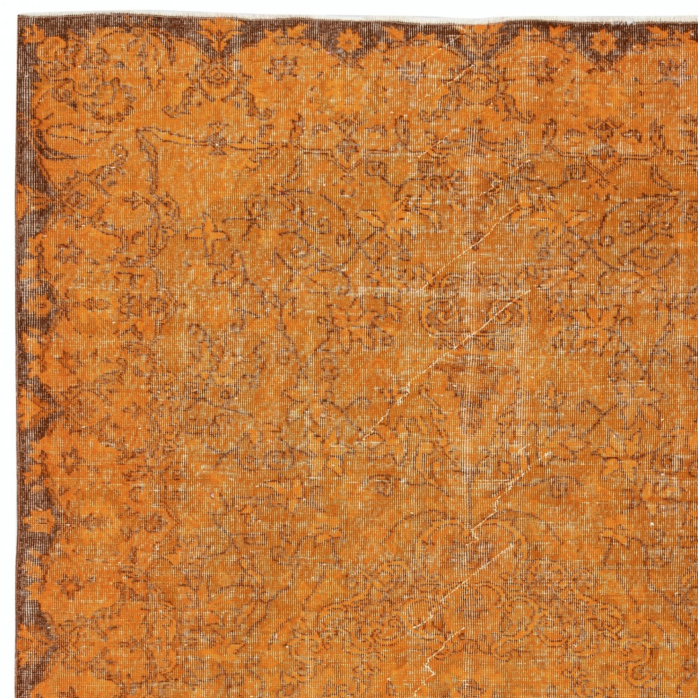 Contemporary Handmade Turkish Wool Area Rug. Vintage Orange Redyed Carpet for Living Room Contemporary Handmade Turkish Wool Area Rug. Vintage Orange Redyed Carpet for Living Room