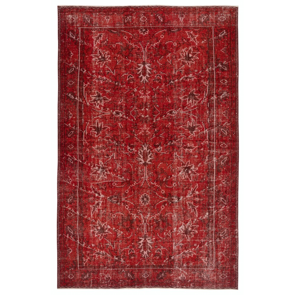 Hand-knotted Vintage Turkish Wool Area Rug Overdyed in Red for Modern Interiors Hand-knotted Vintage Turkish Wool Area Rug Overdyed in Red for Modern Interiors