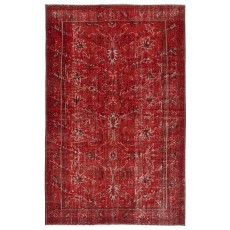 Hand-knotted Vintage Turkish Wool Area Rug Overdyed in Red for Modern Interiors