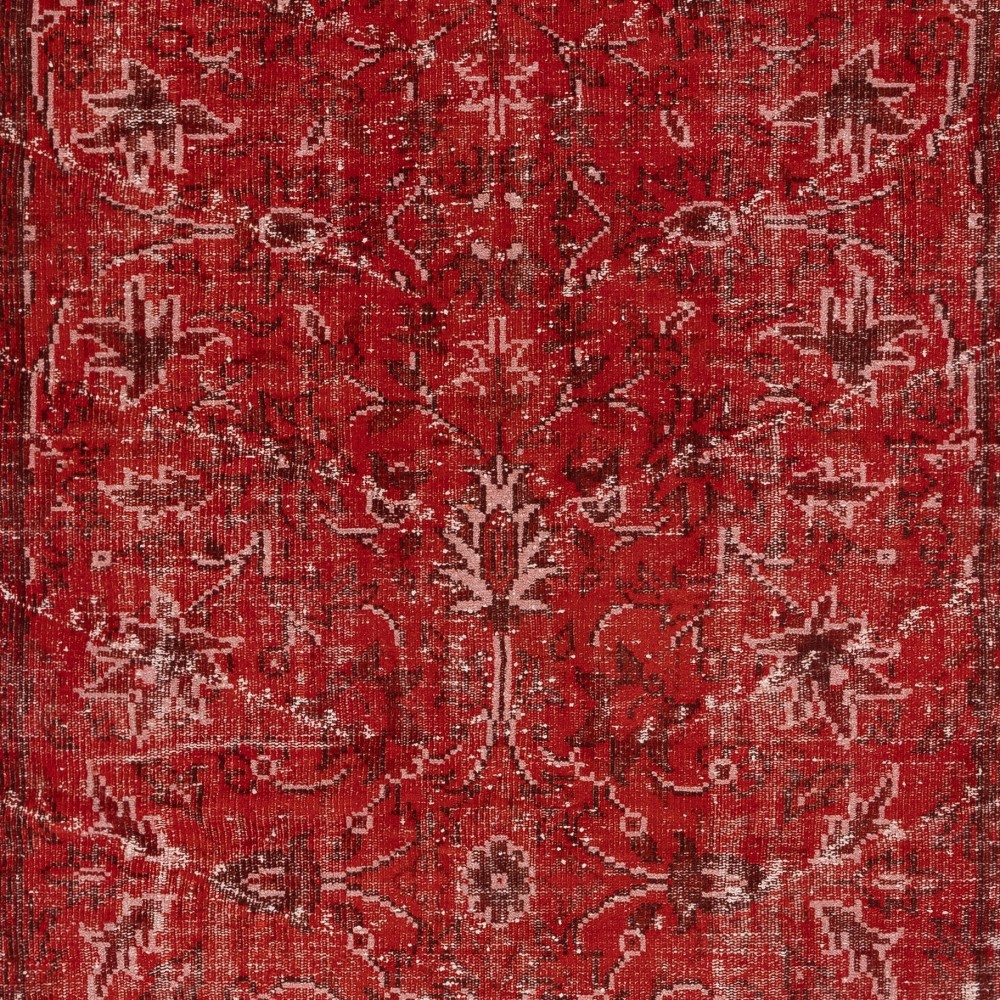 Hand-knotted Vintage Turkish Wool Area Rug Overdyed in Red for Modern Interiors Hand-knotted Vintage Turkish Wool Area Rug Overdyed in Red for Modern Interiors