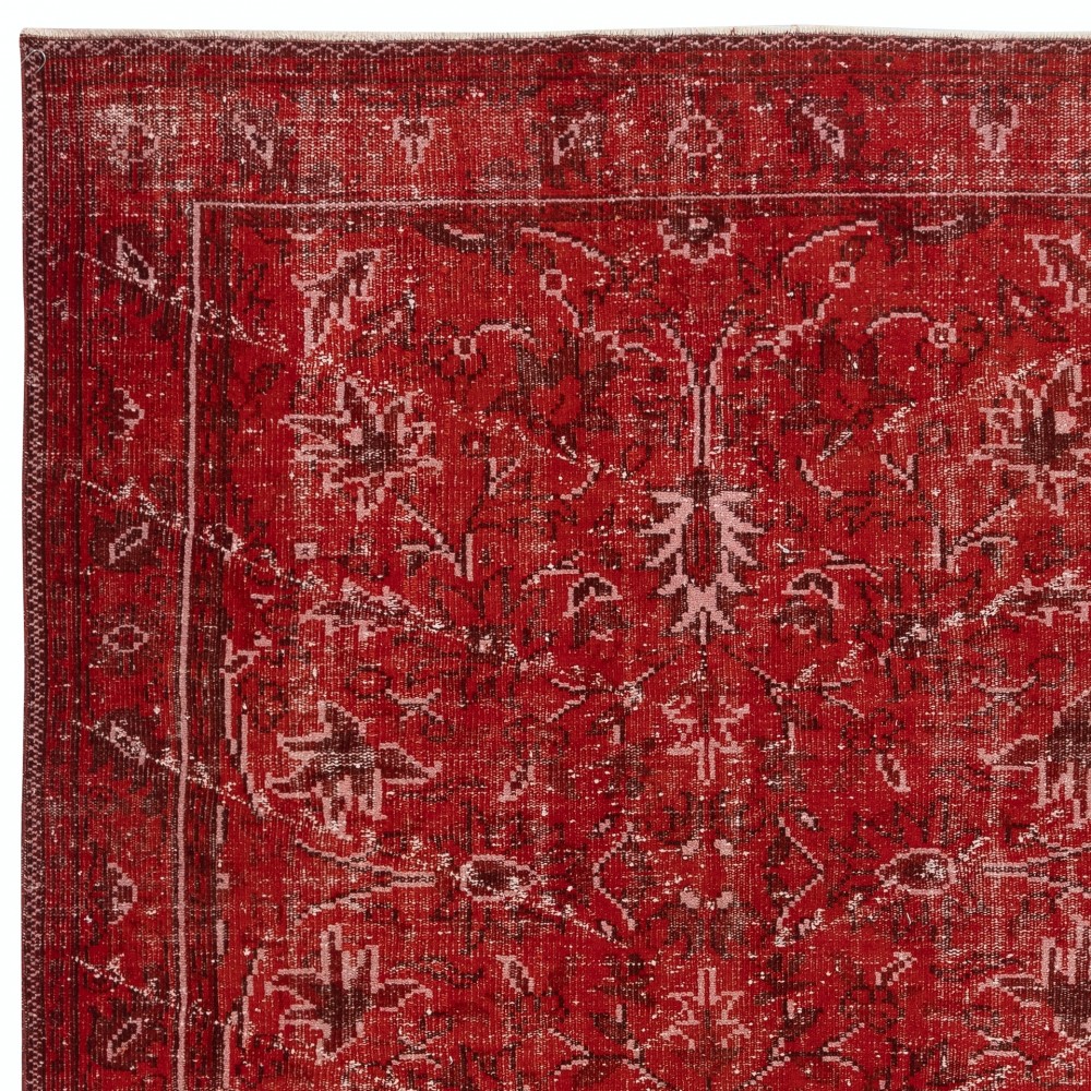 Hand-knotted Vintage Turkish Wool Area Rug Overdyed in Red for Modern Interiors Hand-knotted Vintage Turkish Wool Area Rug Overdyed in Red for Modern Interiors