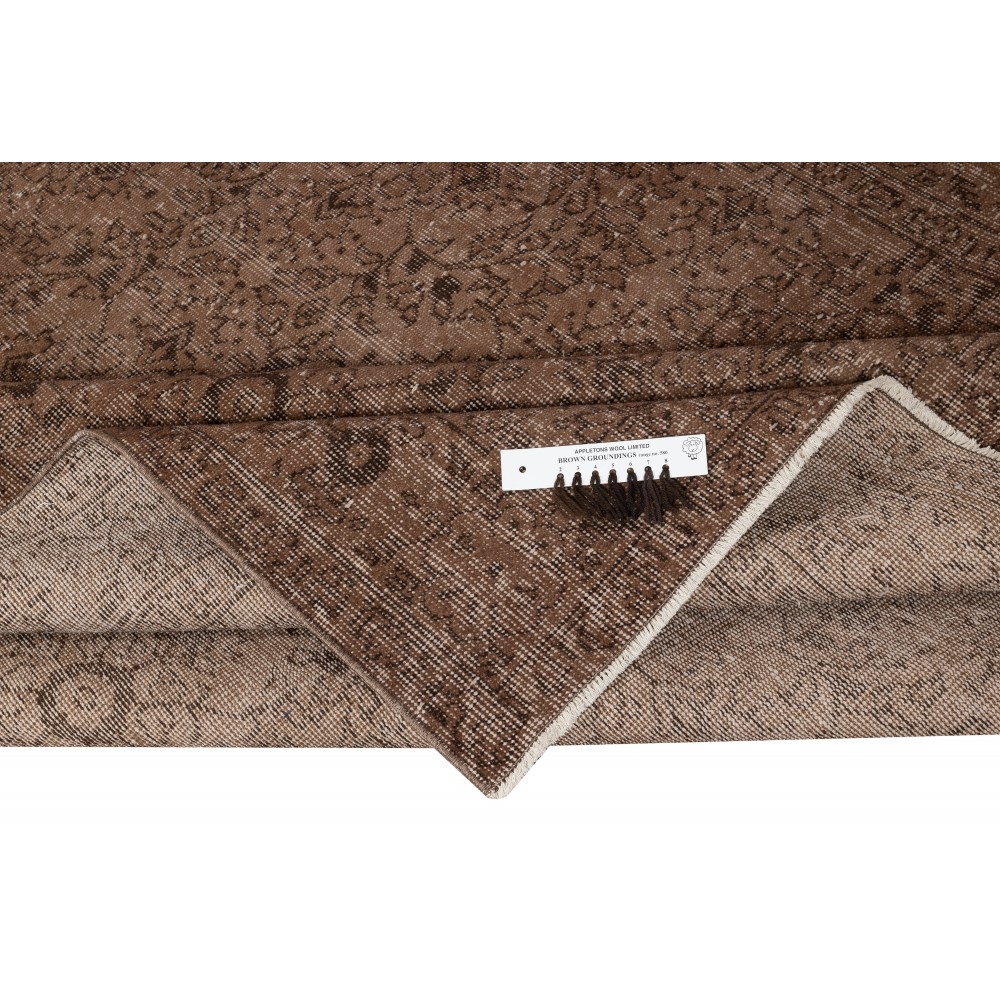 Brown Overdyed Handmade Wool Rug. Vintage Turkish Area Rug for Living Room