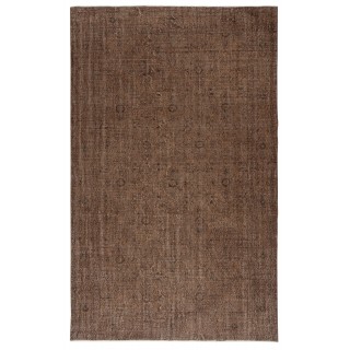 Brown Overdyed Handmade Wool Rug. Vintage Turkish Area Rug for Living Room