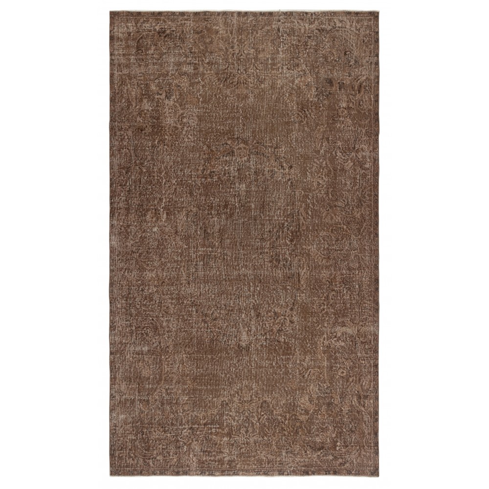 Vintage Handmade Turkish Wool Area Rug Redyed in Brown for Modern Interiors