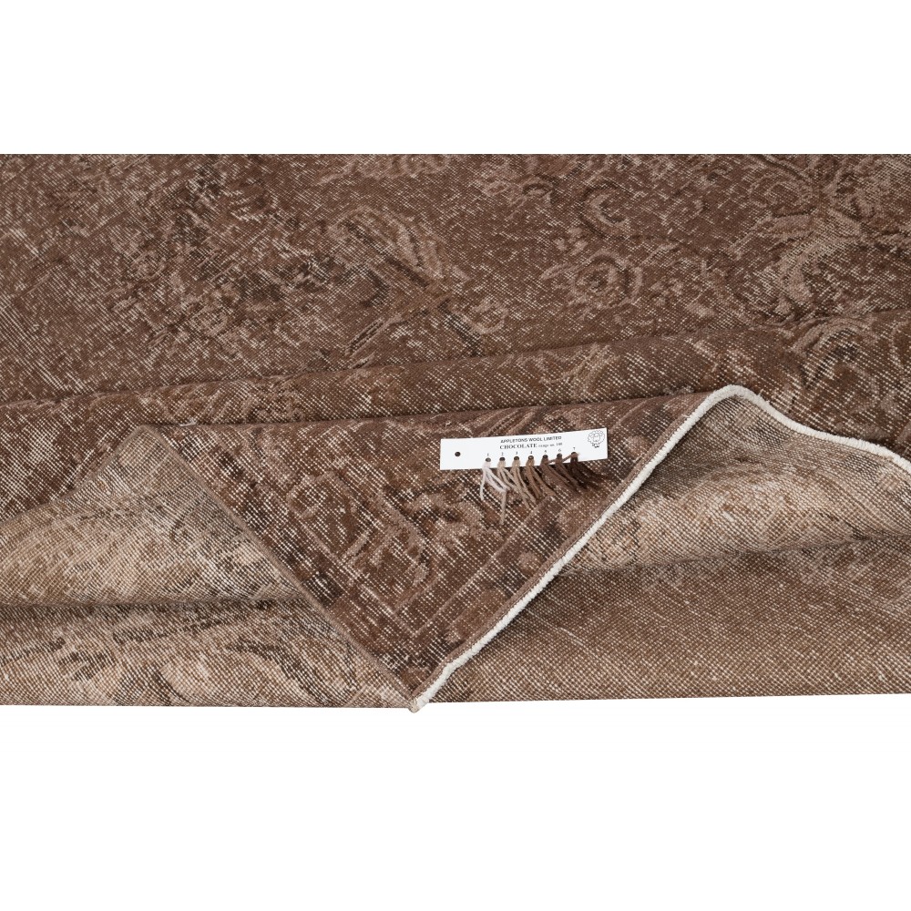 Vintage Handmade Turkish Wool Area Rug Redyed in Brown for Modern Interiors