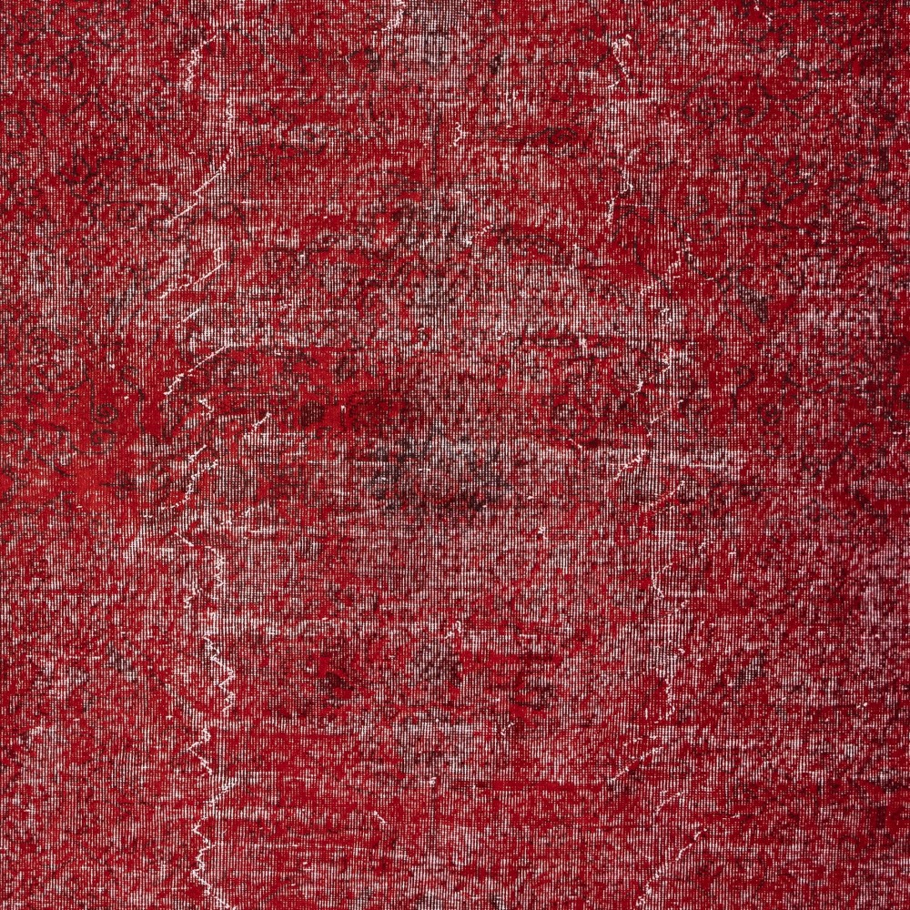 Overdyed Red Wool Rug. Handmade Turkish Vintage Area Rug for Modern Living Room