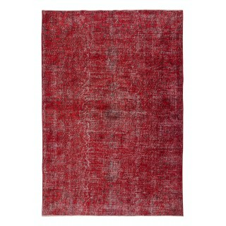 Overdyed Red Wool Rug. Handmade Turkish Vintage Area Rug for Modern Living Room