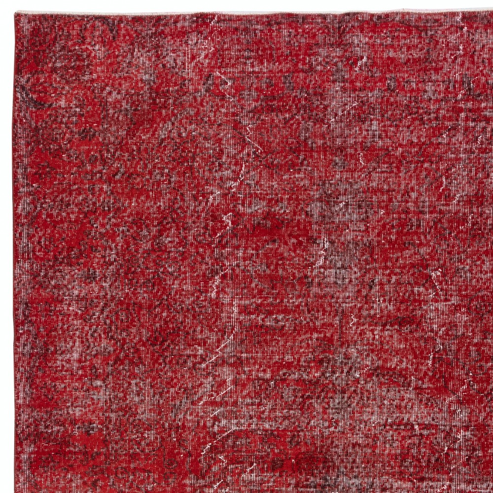 Overdyed Red Wool Rug. Handmade Turkish Vintage Area Rug for Modern Living Room