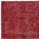 Overdyed Red Wool Rug. Handmade Turkish Vintage Area Rug for Modern Living Room