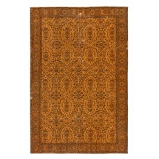 Vintage Handmade Turkish Wool Area Rug Overdyed in Orange for Contemporary Interiors