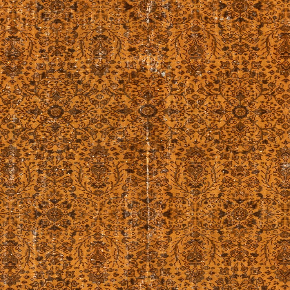 Vintage Handmade Turkish Wool Area Rug Overdyed in Orange for Contemporary Interiors