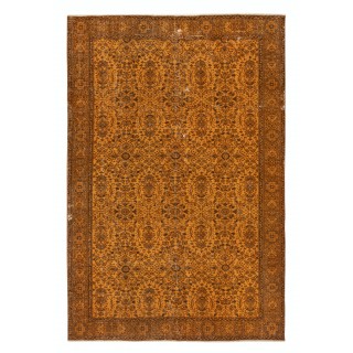 Vintage Handmade Turkish Wool Area Rug Overdyed in Orange for Contemporary Interiors
