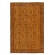 Vintage Handmade Turkish Wool Area Rug Overdyed in Orange for Contemporary Interiors