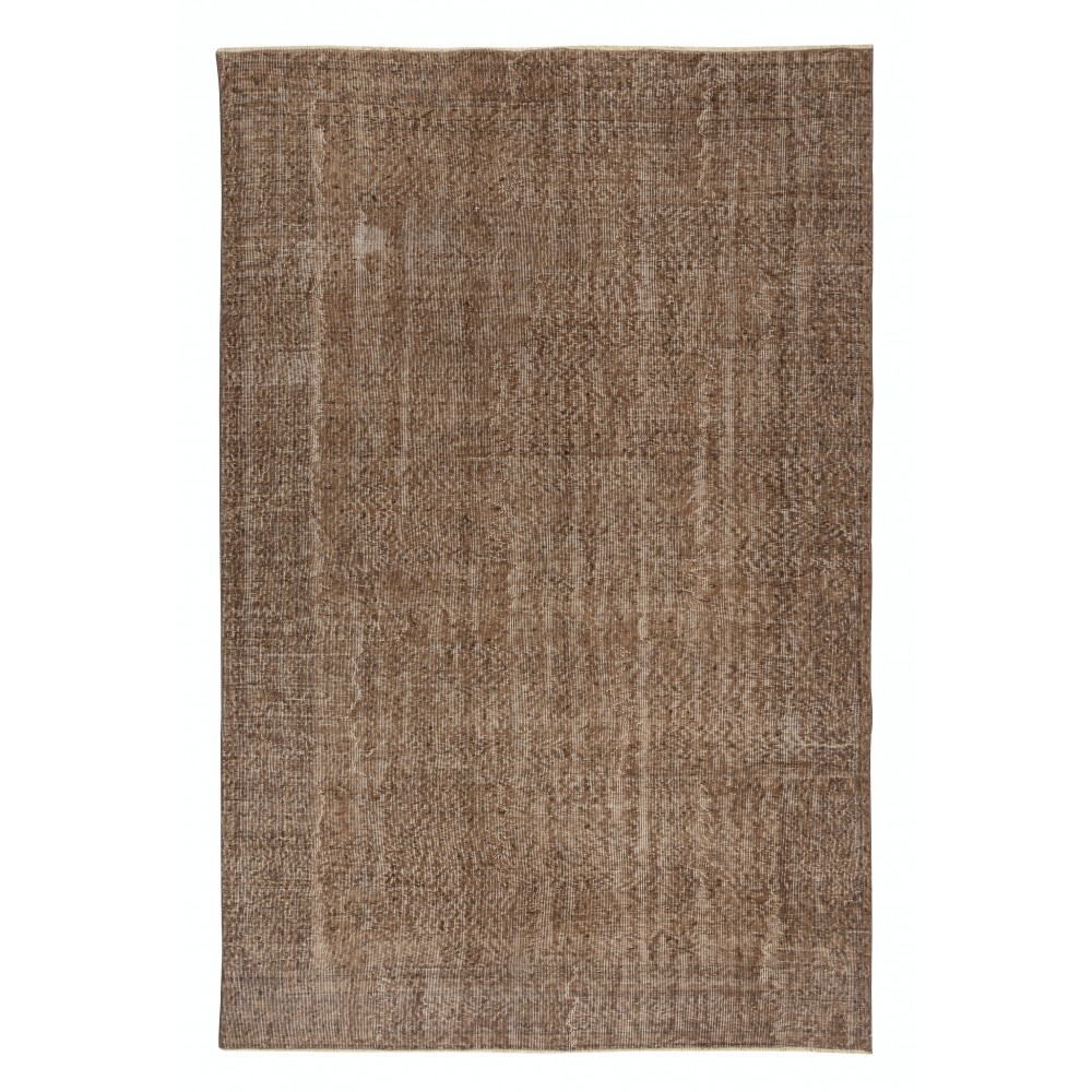 Vintage Brown Wool Area Rug. Handmade Turkish Rug for Contemporary Spaces